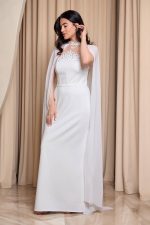 Φόρεμα maxi με πέτρες και αποσπώμενη κάπα άσπρο - Image 5