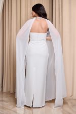 Φόρεμα maxi με πέτρες και αποσπώμενη κάπα άσπρο - Image 6