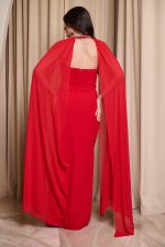 Φόρεμα maxi με πέτρες και αποσπώμενη κάπα κόκκινο - Image 6