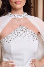 Φόρεμα maxi με πέτρες και αποσπώμενη κάπα άσπρο - Image 7