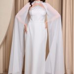 Φόρεμα maxi με πέτρες και αποσπώμενη κάπα άσπρο