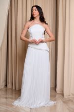 Φόρεμα maxi στράπλες πλισέ με λεπτομέρεια χάντρες άσπρο - Image 2