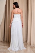 Φόρεμα maxi στράπλες πλισέ με λεπτομέρεια χάντρες άσπρο - Image 5