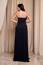 Φόρεμα maxi στράπλες πλισέ με λεπτομέρεια χάντρες μαύρο - Image 5