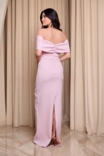 Φόρεμα maxi off shoulder με διακοσμητικές πέτρες baby pink - Image 4