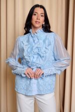 Πουκάμισο με φραμπαλά και πέρλες γαλάζιο - Image 2