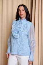 Πουκάμισο με φραμπαλά και πέρλες γαλάζιο - Image 4