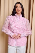 Πουκάμισο με φραμπαλά και πέρλες ροζ - Image 3