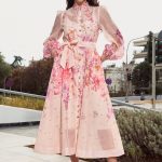Φόρεμα maxi με floral print και στρας μπεζ