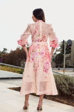 Φόρεμα maxi με floral print και στρας μπεζ - Image 5