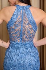 Φόρεμα maxi με halter λαιμόκοψη και τρισδιάστατη παγιέτα indigo - Image 7