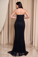 Φόρεμα maxi στράπλες γοργονέ με δίχτυ στρας μαύρο - Image 5