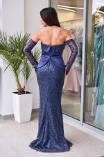 Φόρεμα maxi στράπλες γοργονέ τύπου πέπλουμ με παγιέτες navy blue - Image 5