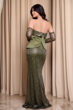 Φόρεμα maxi στράπλες γοργονέ τύπου πέπλουμ με παγιέτες olive - Image 5