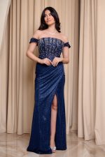 Φόρεμα maxi lurex με διακοσμημένο μπούστο midnight blue - Image 2