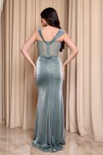 Φόρεμα maxi lurex με διακοσμημένο μπούστο μέντα - Image 6