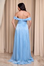 Φόρεμα maxi off shoulder με πιέτες baby blue - Image 5