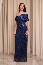 Φόρεμα maxi με παγιέτες και αποσπώμενο σατέν φιόγκο midnight blue - Image 3