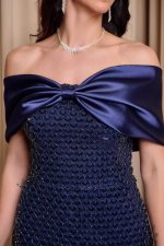 Φόρεμα maxi με παγιέτες και αποσπώμενο σατέν φιόγκο midnight blue - Image 7