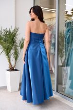 Φόρεμα maxi γυαλιστερός ταφτάς με 3D λουλούδι navy blue - Image 4