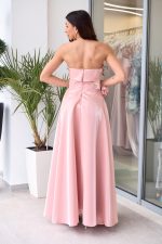 Φόρεμα maxi γυαλιστερός ταφτάς με 3D λουλούδι baby pink - Image 5