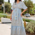 Φόρεμα maxi με χρυσά κεντήματα γαλάζιο