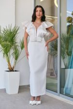 Φόρεμα maxi με σατέν λεπτομέρεια και φιόγκο άσπρο - Image 2