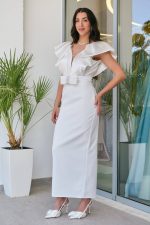 Φόρεμα maxi με σατέν λεπτομέρεια και φιόγκο άσπρο - Image 3