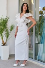 Φόρεμα maxi με σατέν λεπτομέρεια και φιόγκο άσπρο - Image 4