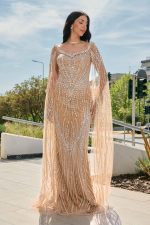 Φόρεμα maxi διακοσμημένο με πέτρες και στρας nude - Image 2