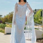 Φόρεμα maxi διακοσμημένο με πέτρες και στρας baby blue