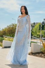 Φόρεμα maxi διακοσμημένο με πέτρες και στρας baby blue - Image 3