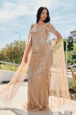 Φόρεμα maxi διακοσμημένο με πέτρες και στρας nude - Image 4