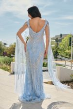 Φόρεμα maxi διακοσμημένο με πέτρες και στρας baby blue - Image 4