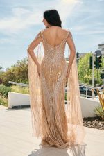 Φόρεμα maxi διακοσμημένο με πέτρες και στρας nude - Image 5