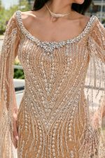 Φόρεμα maxi διακοσμημένο με πέτρες και στρας nude - Image 6