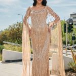 Φόρεμα maxi διακοσμημένο με πέτρες και στρας nude