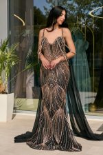 Φόρεμα maxi γοργονέ με πέτρες και ουρά μαύρο - Image 2