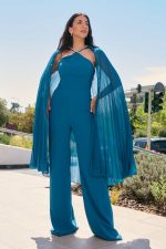 Ολόσωμη φόρμα με πέτρες και αποσπώμενη μπέρτα πετρόλ - Image 2