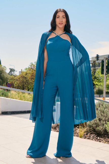 Ολόσωμη φόρμα με πέτρες και αποσπώμενη μπέρτα πετρόλ