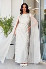 Φόρεμα maxi με διακοσμητικές πέρλες και στρας άσπρο - Image 2