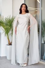 Φόρεμα maxi με διακοσμητικές πέρλες και στρας άσπρο