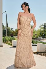 Φόρεμα maxi με χάντρες και αποσπώμενη κάπα χρυσό - Image 2