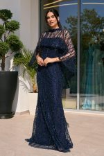 Φόρεμα maxi με χάντρες και αποσπώμενη κάπα midnight blue - Image 3