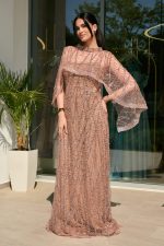 Φόρεμα maxi με χάντρες και αποσπώμενη κάπα bronze - Image 4