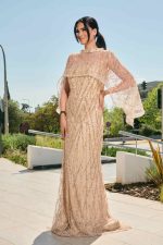 Φόρεμα maxi με χάντρες και αποσπώμενη κάπα χρυσό - Image 5