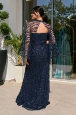 Φόρεμα maxi με χάντρες και αποσπώμενη κάπα midnight blue - Image 5