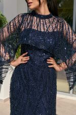 Φόρεμα maxi με χάντρες και αποσπώμενη κάπα midnight blue - Image 7