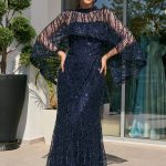 Φόρεμα maxi με χάντρες και αποσπώμενη κάπα midnight blue