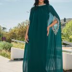 Φόρεμα maxi με διακοσμημένη τουνίκ κυπαρισσί